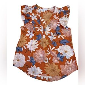 DR 2 by Daniel Rainn women's size M flutter sleeve orange floral blouse flowy
